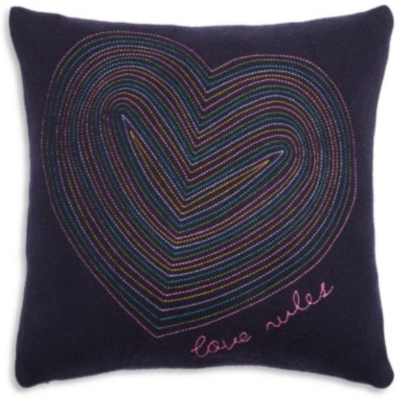 Aqua x Kerri Rosenthal - Embroidered Heart Pillow - Multicolor on Black - Picture 1 of 1